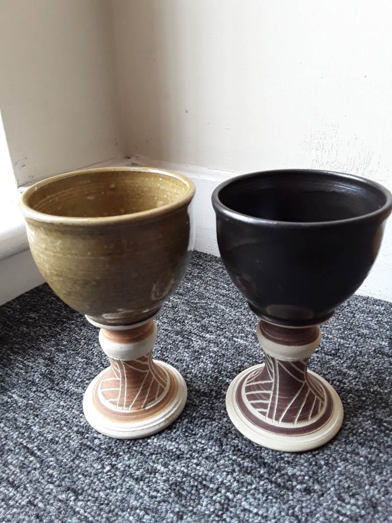 Vintage pair of studio art wine goblets