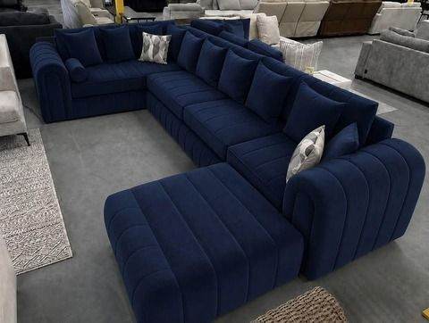 Brand New Navy Blue Velvet Corner Sofa with Chaise 