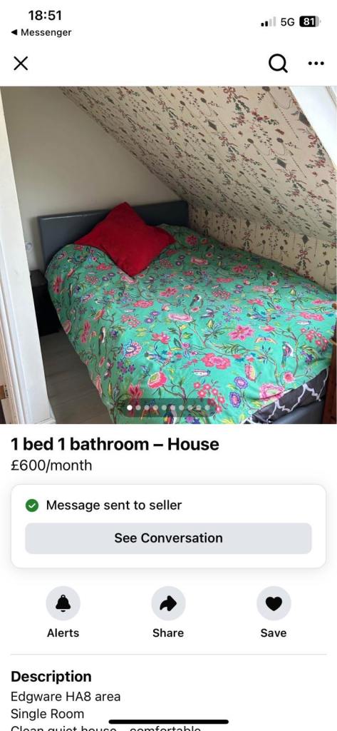 Single Room Available in Edgware HA85EG 