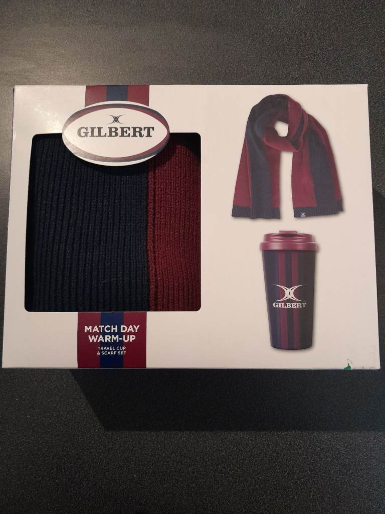 GILBERT RUGBY Match Day Warm-Up Travel Cup and Scarf Set New - Still in Box