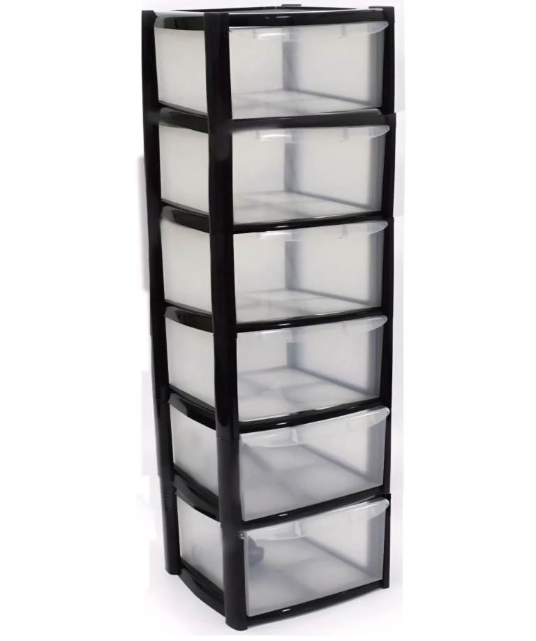 Black Plastic Storage Tower with 6 Clear Drawers – Good Condition