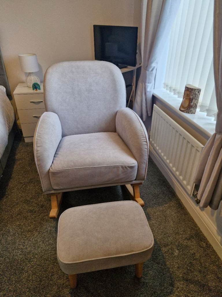 Rocking Nursing Chair & Footstool – Grey, As Good As New - £125 O.N.O