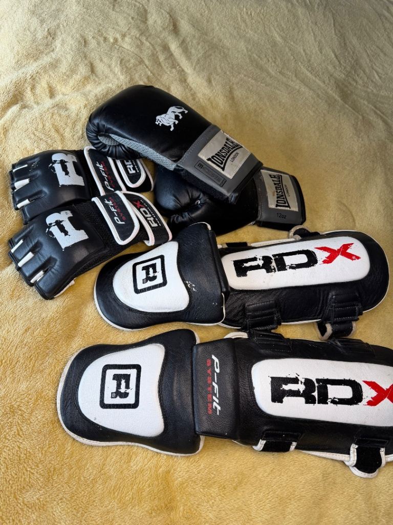 RDX MMA Gloves & Shin Guards – Black, Good Condition