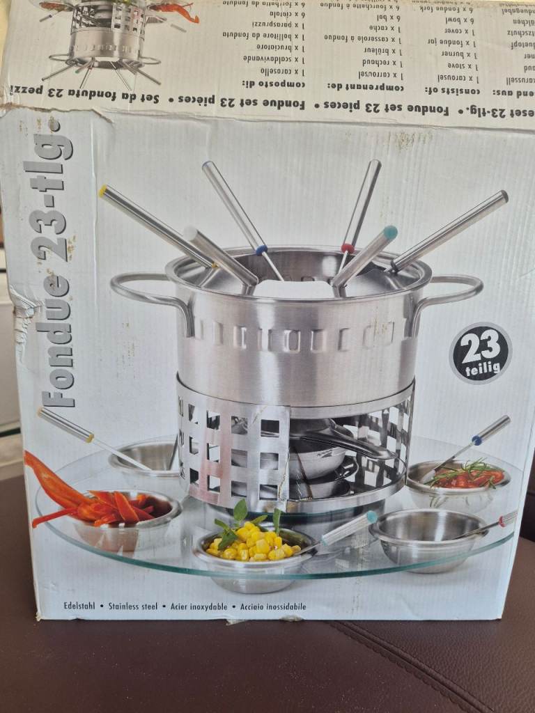 Brand New Unused 23 Piece Stainless Steel Fondue Set – German – Complete Set