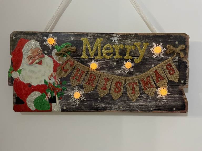  Christmas Door Wall Decoration with lights - Light up Bunting Plaque 43cm x 20cm