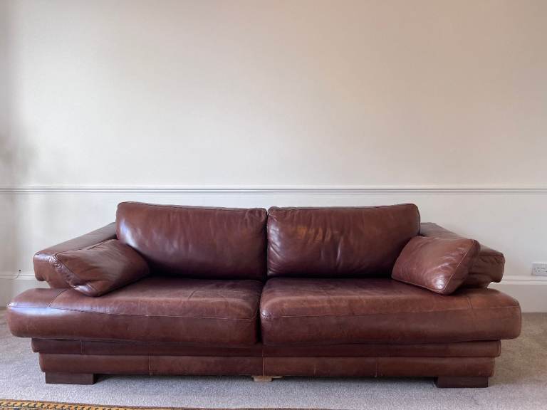 Vintage Italian Brown Leather 1980’s Giovanni Sforza Sofa