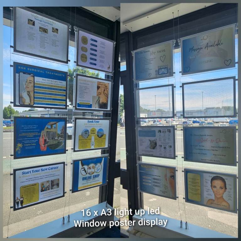 16 x A3 LED Light Up Window Poster Display System