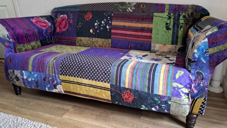 Funky Patchwork 3 + 2 seater sofa’s, £170   can deliver,