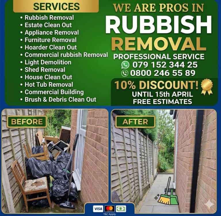Same-Day Clearances Rubbish Collections/Junk/Trash /Garden/Shed /Waste Disposal