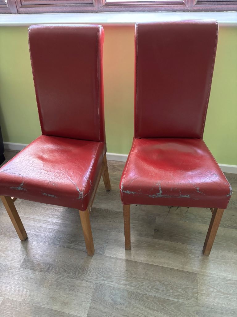 Red faux leather dining room chair x 2