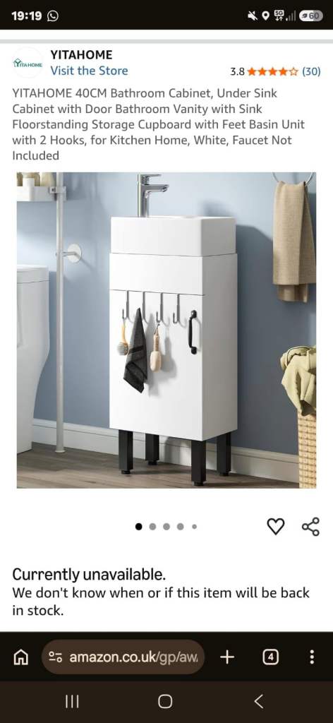YITAHOME 40CM Under Sink Bathroom Cabinet - White, New