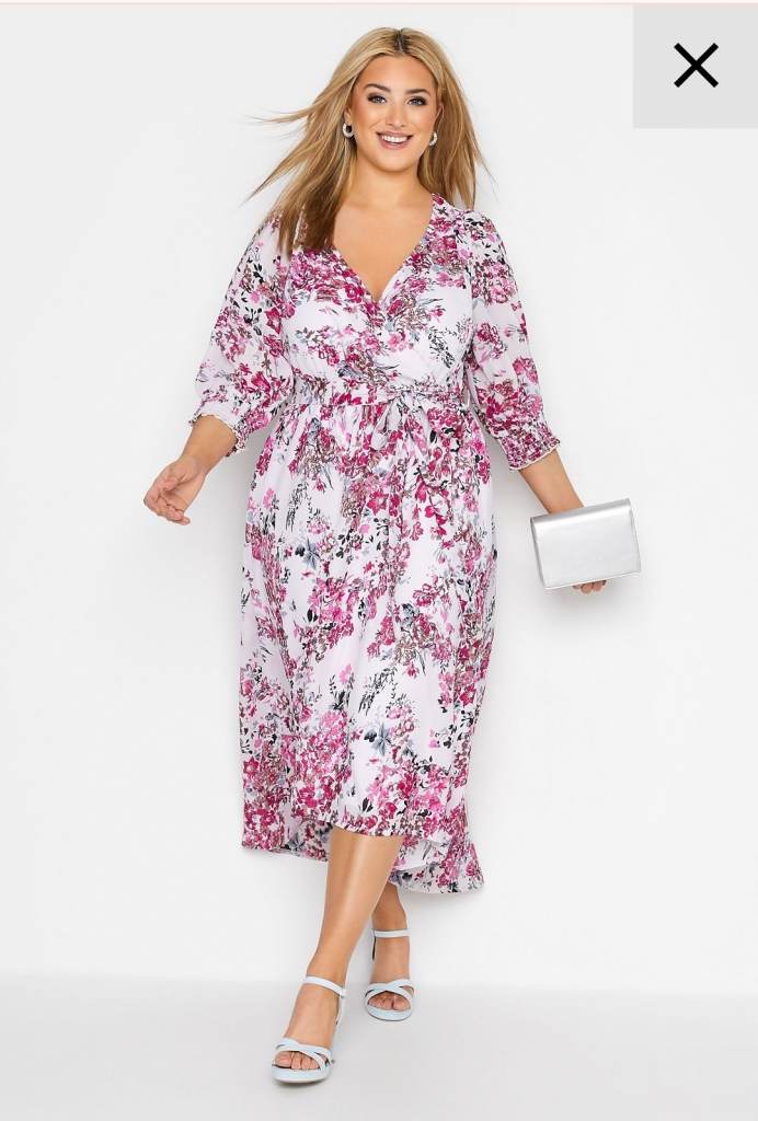 Brand New Curve Pink Floral Wrap Puff Sleeve Dress size