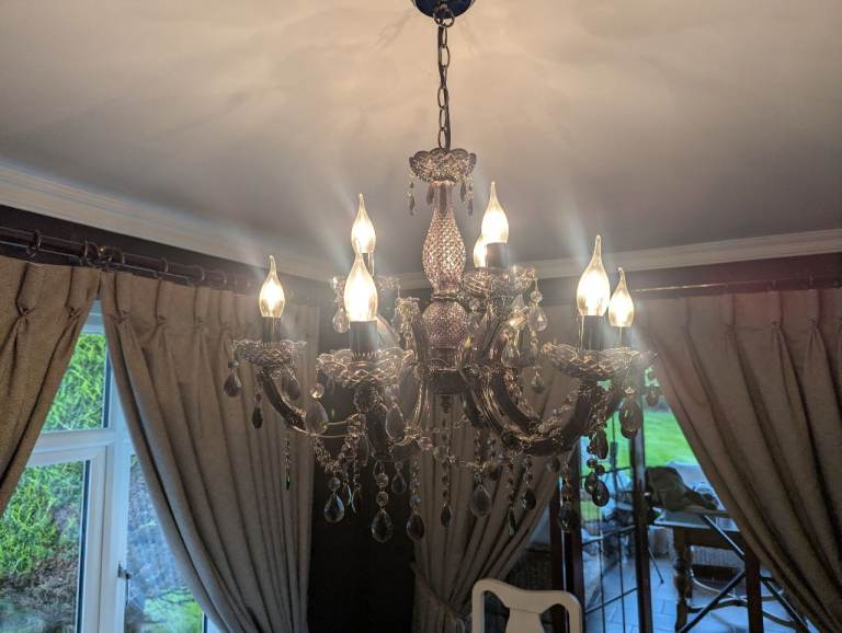 Ornate Chandelier with Glass Droplets – Good Condition