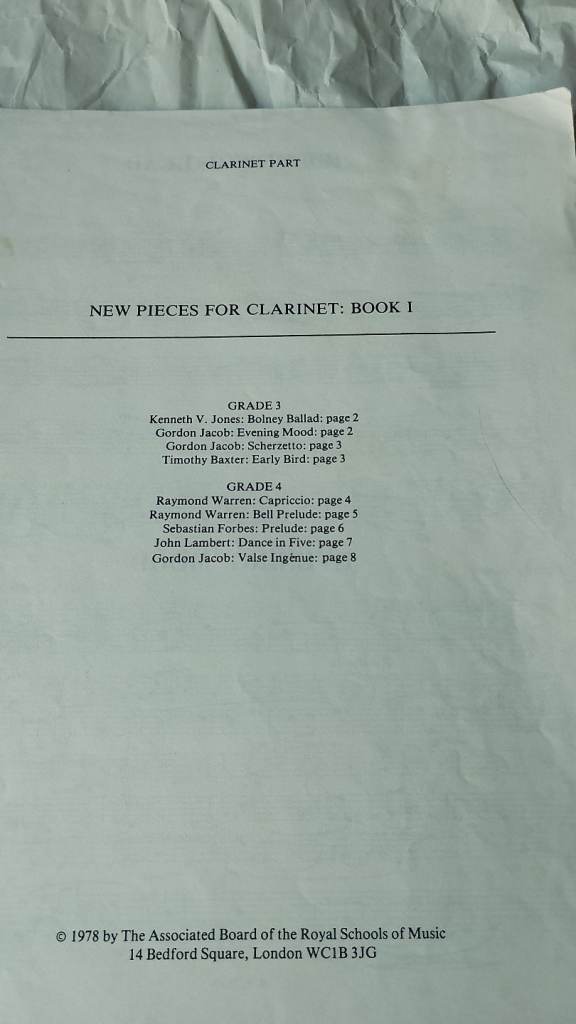 Selection of sheet music for clarinet