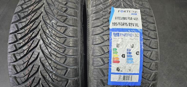 195 55 15   2 x NEW!! tyres Fortune FitClime All Seasons