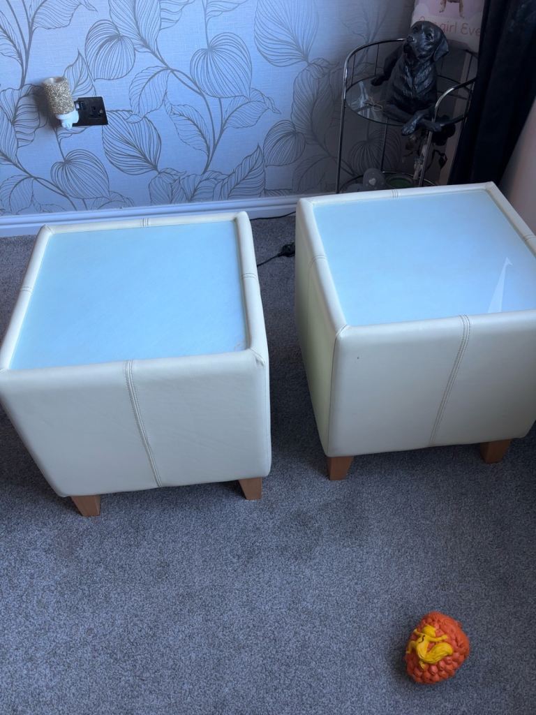 Pair of faux leather side tables