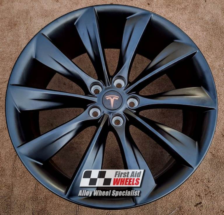 R577BS Swap TESLA MODEL S 4x 21'' GENUINE TURBINE SATIN BLACK ALLOY WHEELS