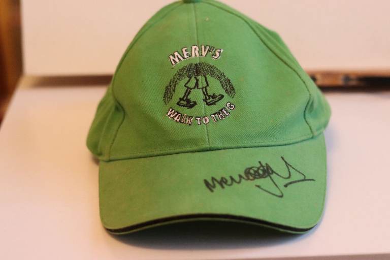 REDUCED!  Cricket - Merv Hughes- Walk To The G - signed cap!