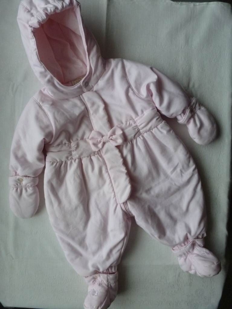 PINK BABY EMILE ET ROSE SNOWSUIT, AGE 3 MONTHS