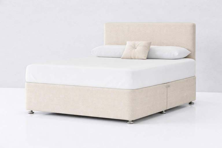 Riva 4'6 Double Cream Chenille Divan Bed Set – Mattress & Headboard ...