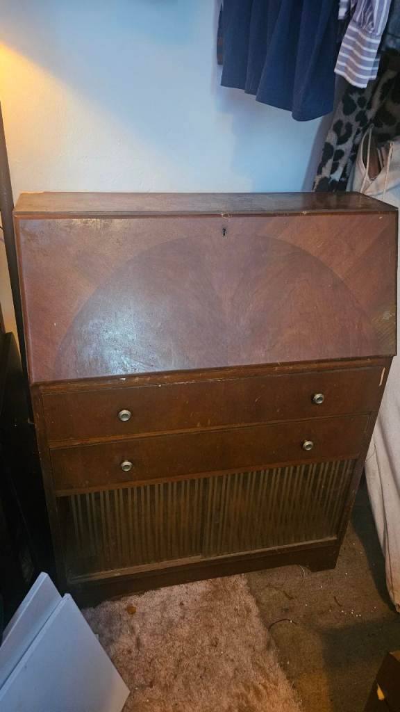 Vintage 1960s-Style Wooden Writing Bureau / Secretary Desk with Drawers