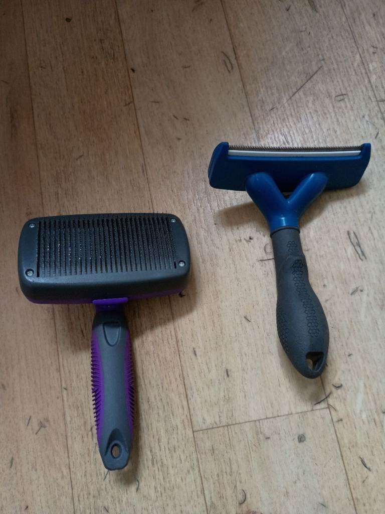 2 x FURminator deShedding Tool + Hertzko Self-Cleaning Pet Slicker Brush Dogs/Cats