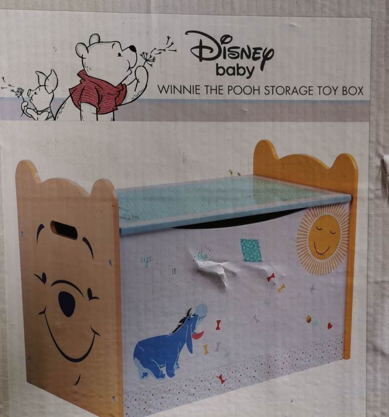 New kids Winnie the Pooh wooden toy chest storage box soft closing 