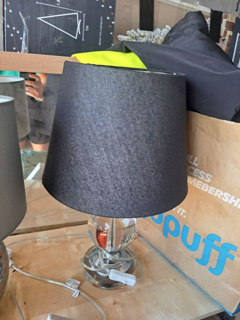 Black Lampshade with Glass Base Lamp – Good Condition