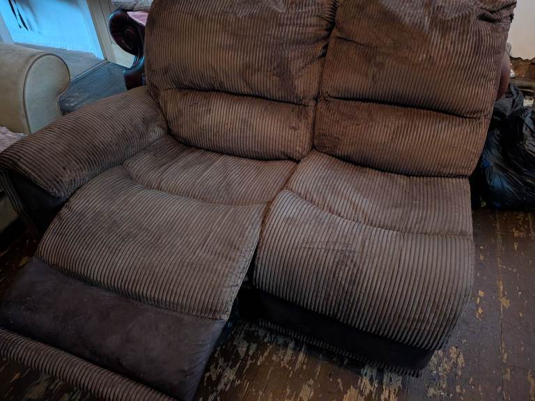 Brown Corduroy Reclining Sofa and Armchair Set