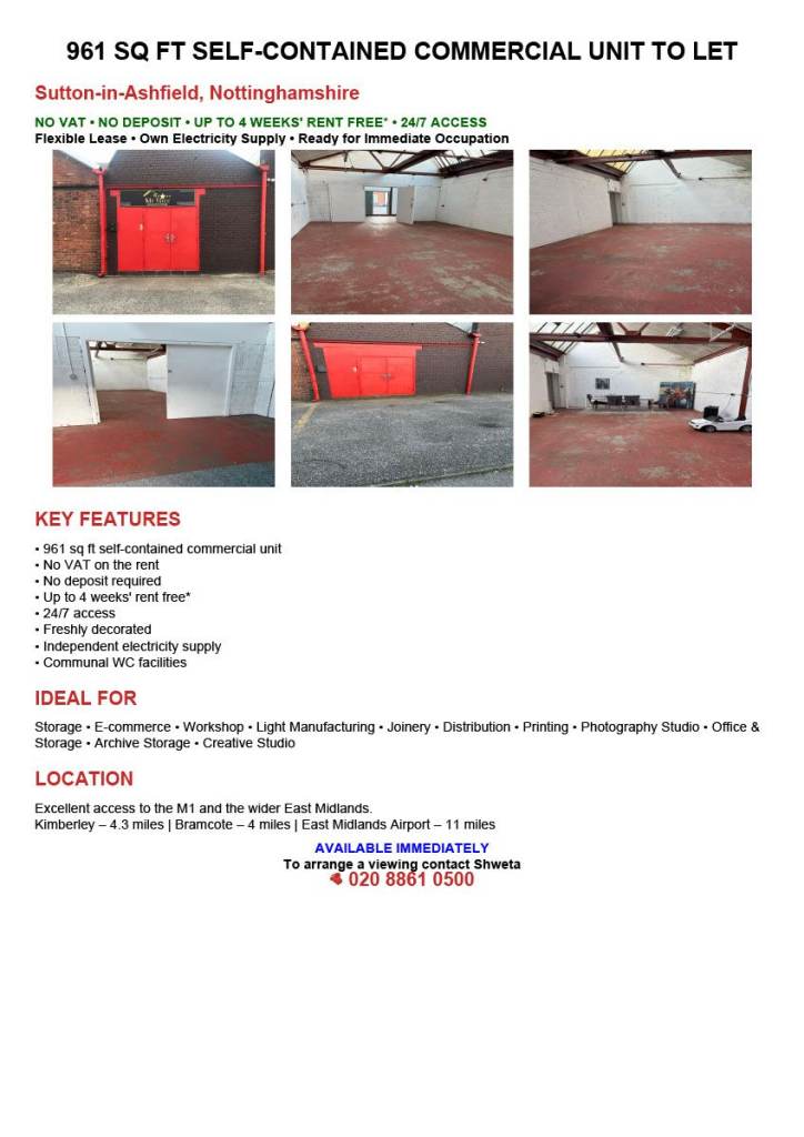 Self contained storage unit to let in Sutton Ashfield. No deposit!