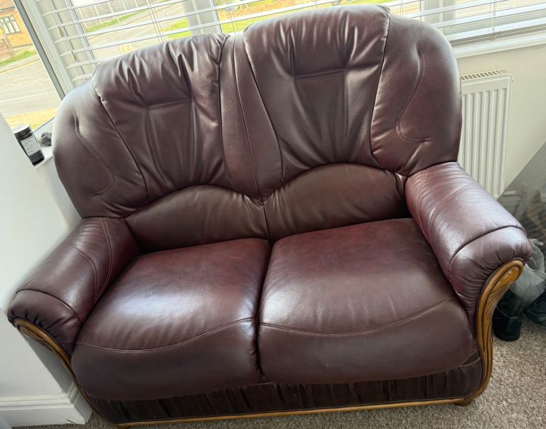 Faux leather 2 seater oxblood/burgundy sofa 