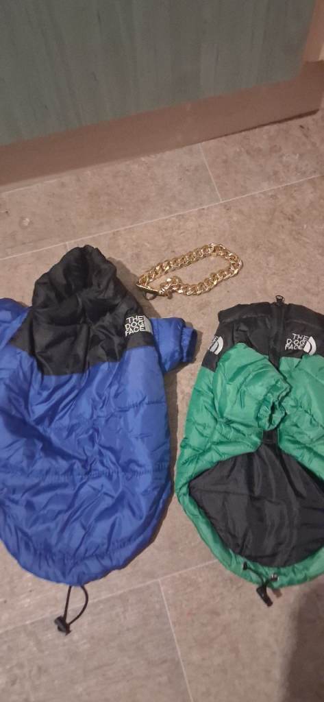 2 brand new "doggy North face" jackets and Cuban chain 