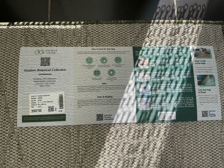 Unique Loom Outdoor Botanical Collection Green Runner Rug - New