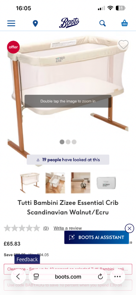 Tutti Bambini Zizee Essential Crib - Scandinavian Walnut/Ecru