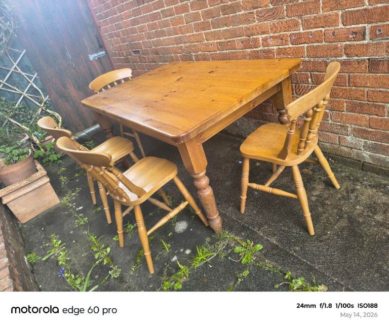 5 Foot By 3 Foot Handmade Pine Farmhouse Table &6 Chairs 