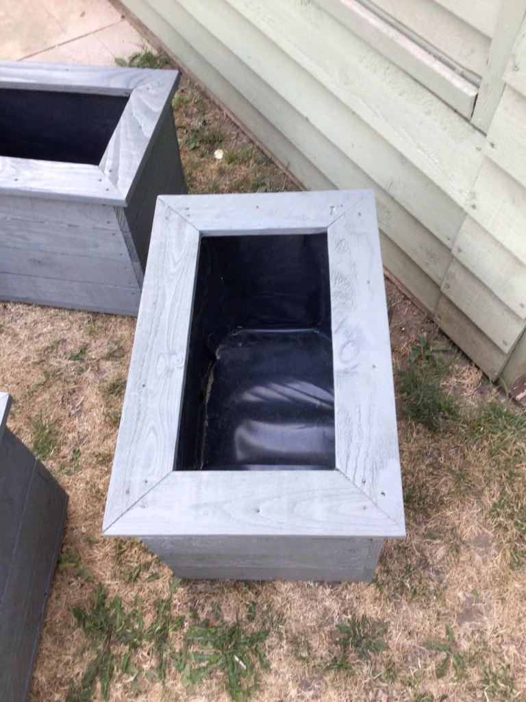 Wooden Garden Planters with Liners – Grey, As Good As New