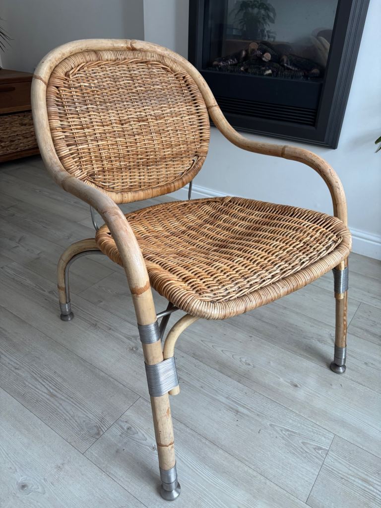 Mats Theselius Rattan Wicker Armchair Chair. Vintage PS Ikea Lounge Accent