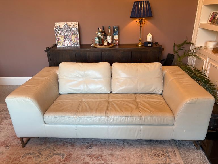Dwell Vienna 2 seater cream leather sofa 