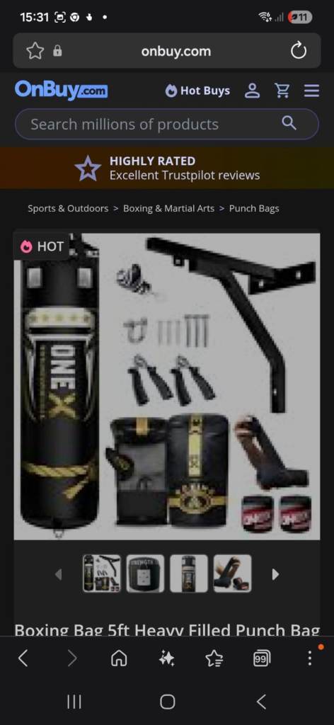 ONEX 5ft Heavy Filled Boxing Punch Bag Set – New