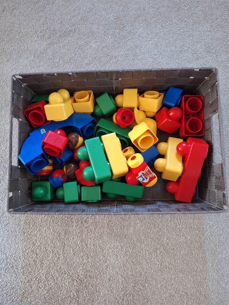 Basket of Duplo-style Building Blocks – Good Condition