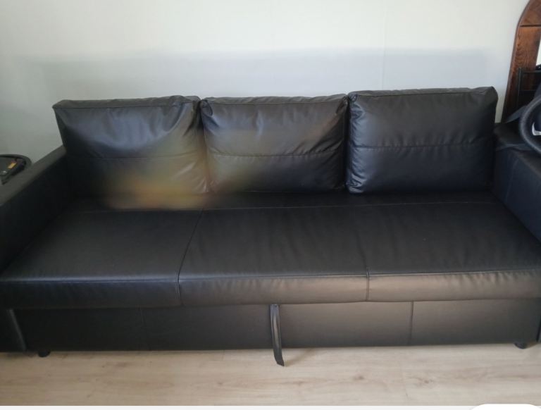 image for IKEA 3 seater sofa bed black faux leather 