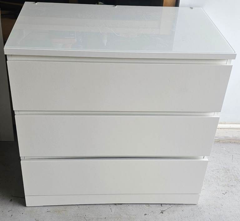 Ikea malm 3 drawers with glass top