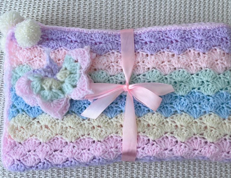 Crocheted Baby Blanket Rainbow Design - Handmade by Sue - Birmingham. 