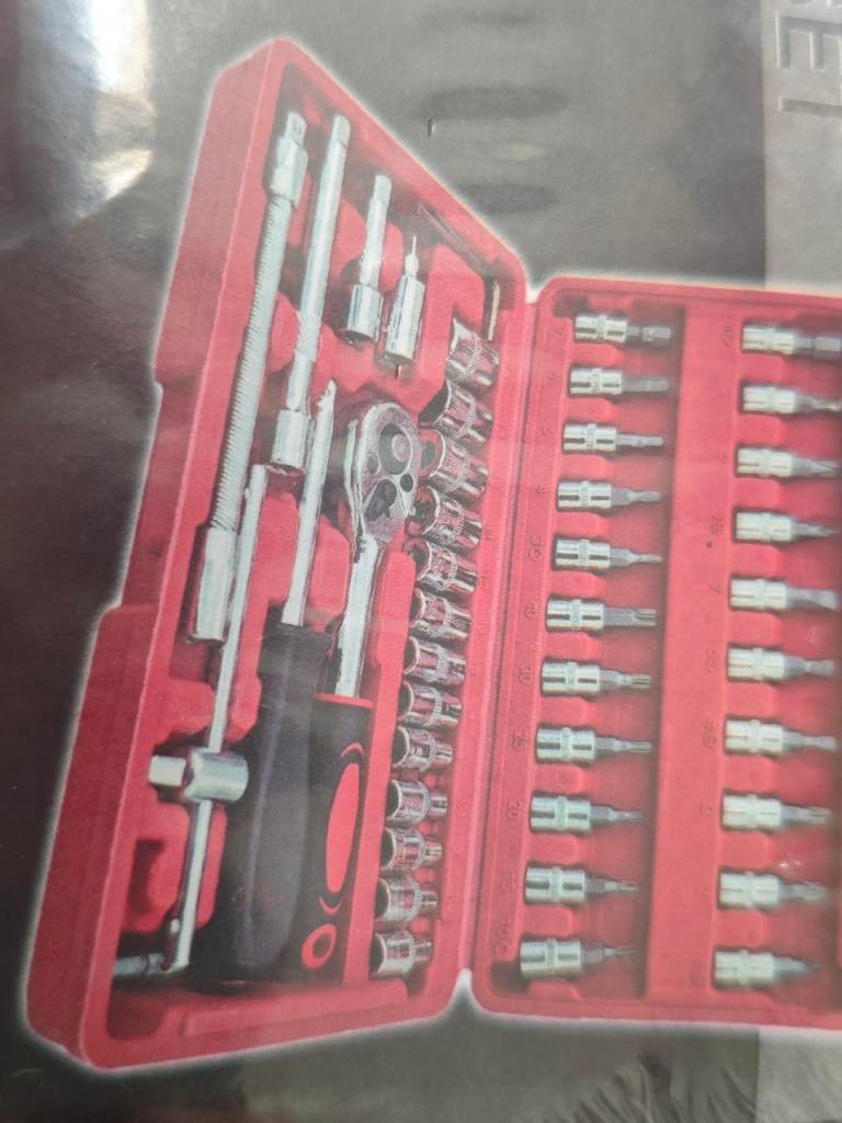 New 46-Piece Socket Wrench and Bit Set in Red Case