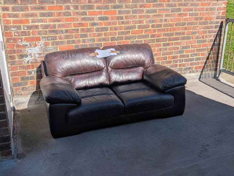 Free Ywo-Seater Brown Leather Sofa – Fair Condition