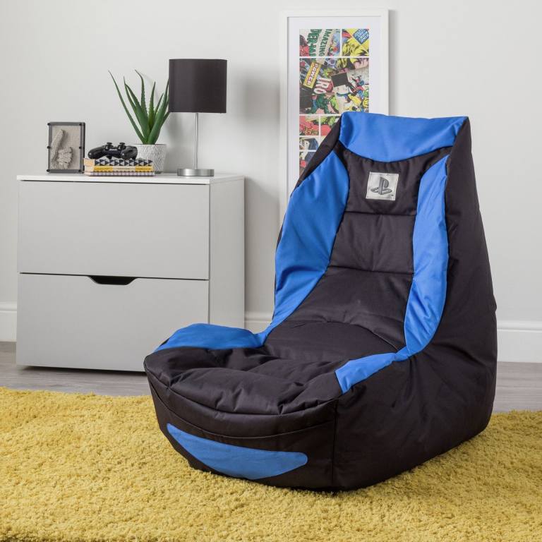 Kids' PlayStation Gaming Bean Bag Chair - Black and Blue Fabric