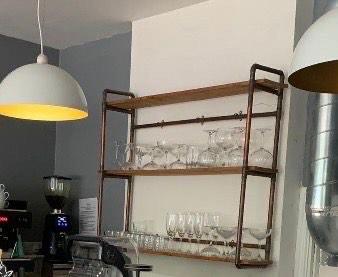 Copper piping wood shelf cafe, bar, restaurant