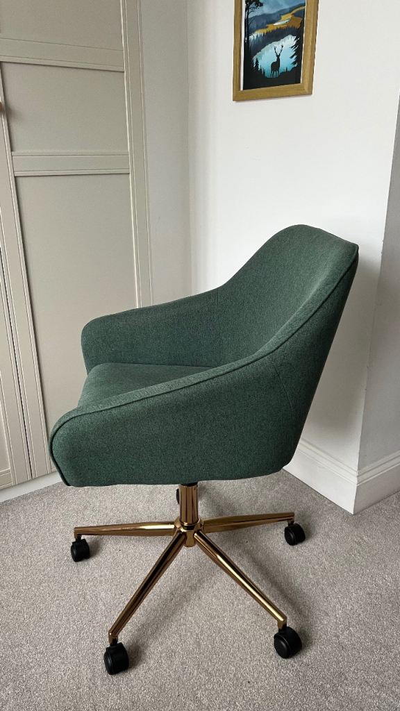 Dunelm green swivel chair with gold base (desk/vanity)
