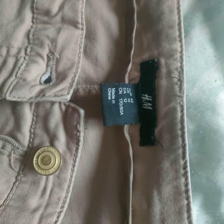 H&M Wide Leg Beige Cotton Trousers size EU 42 (UK 12 -14)