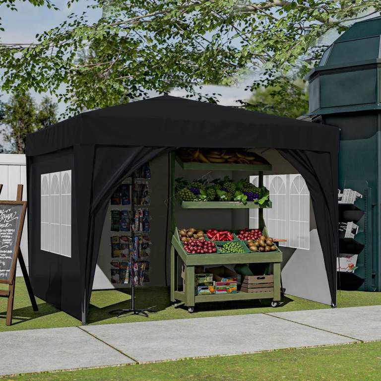 Pop Up Gazebo 3X3M Awning Canopy Party Tent Marquee 4 Sides Garden Outdoor Black